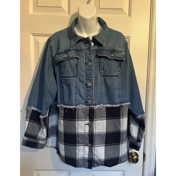 E.S.T. Denim 1946 Shacket For Women With Plaid Detail 18/20W - Picture 1 of 11